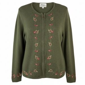 VINTAGE Tradition Country Collection Cardigan Green Embroidered Grandma Size M